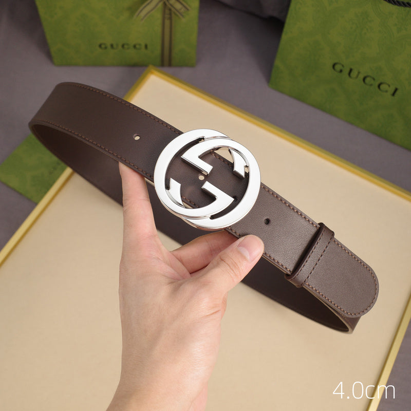Gucci - 4.0cm pancake - plain weave coffee leather ZSB4003g