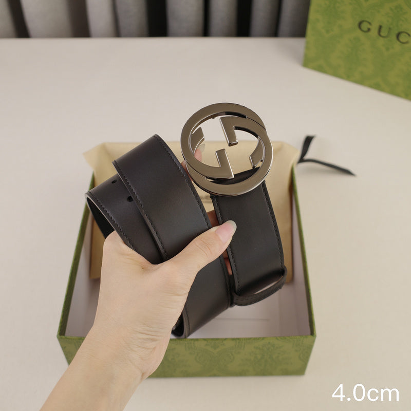 Gucci - 4.0cm pancake - plain weave black leather ZSB4003g