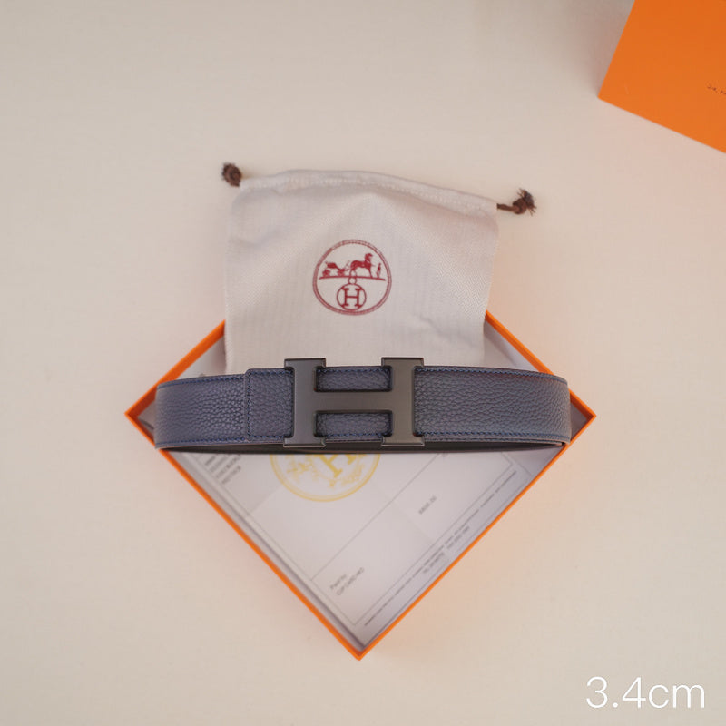 Hermes - 3.8/3.4/2.4cm classic H-lychee pattern bule black Buckle 3801h / 3401h