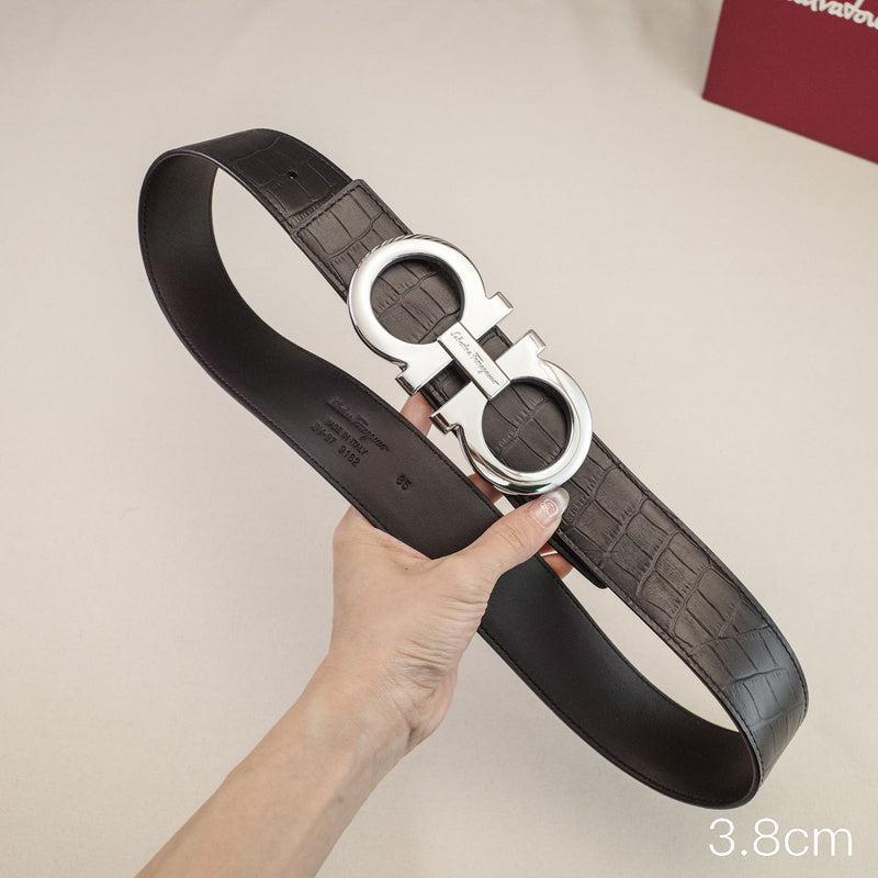 FERRAGAMO - 3.8cm shaped crocodile grain 3821f