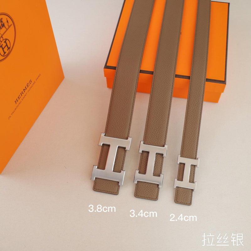 Hermes - 3.8/3.4/2.4cm classic H-lychee pattern khaki silver Buckle 3801h / 3401h / 2401h
