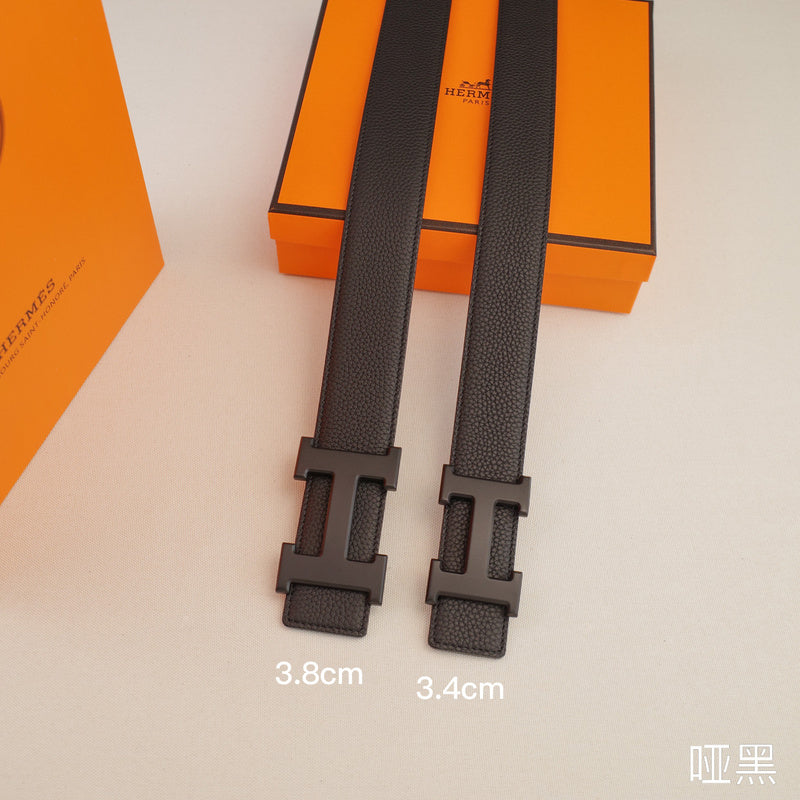 Hermes - 3.8/3.4/2.4cm classic H-lychee pattern black black Buckle 3801h / 3401h