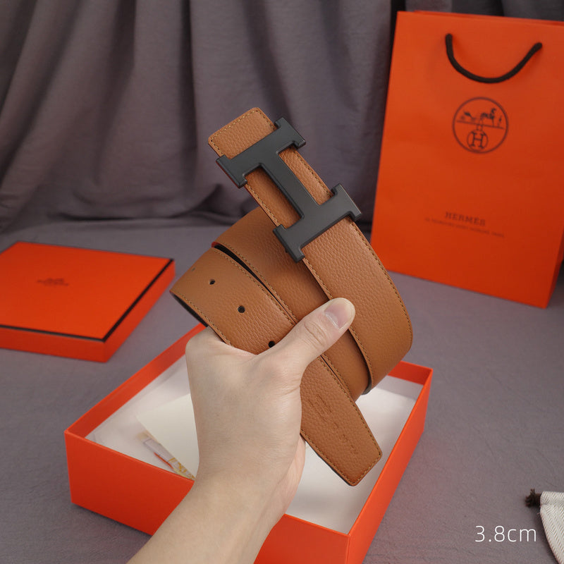 Hermes - 3.8/3.4/2.4cm classic H-lychee pattern brown black Buckle 3801h / 3401h