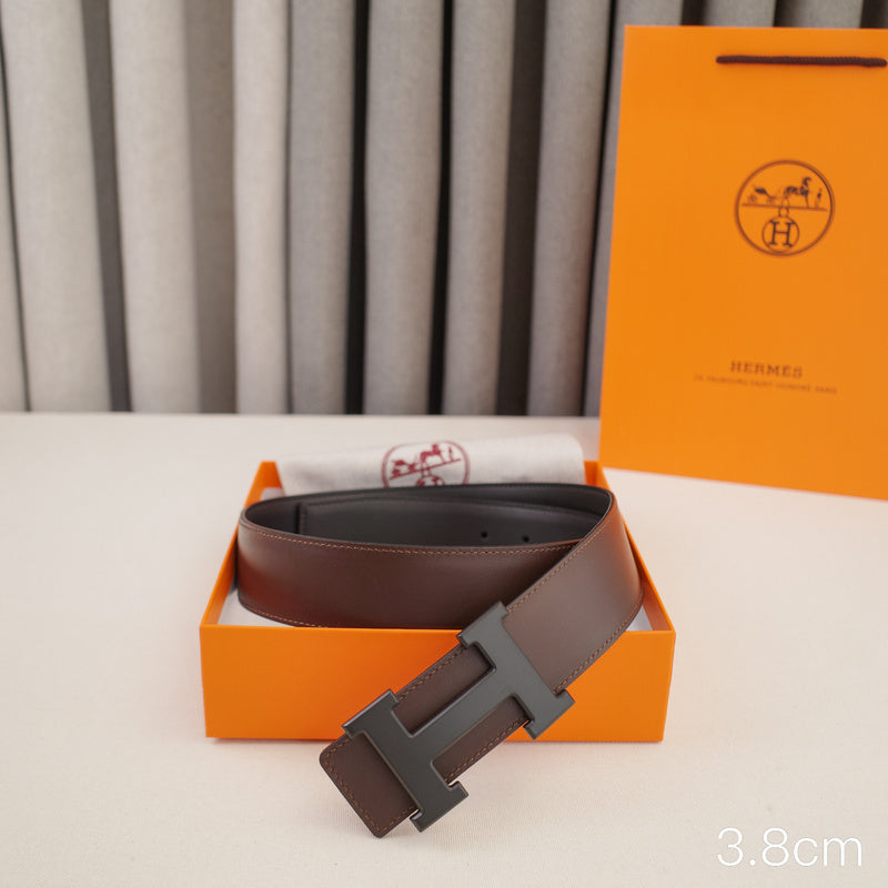 Hermes - 3.8/3.4/2.4cm Classic H-shaped-sided black coffee finish ZSB3811h