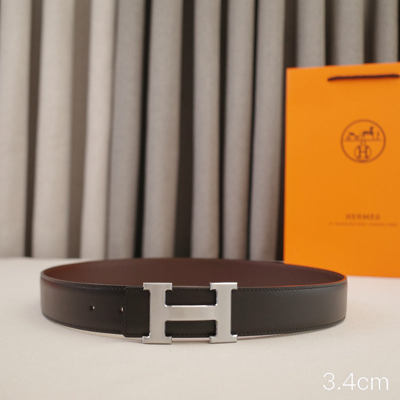 Hermes - 3.8/3.4/2.4cm Classic H-shaped silver with a double-sided black coffee finish ZSB3811h