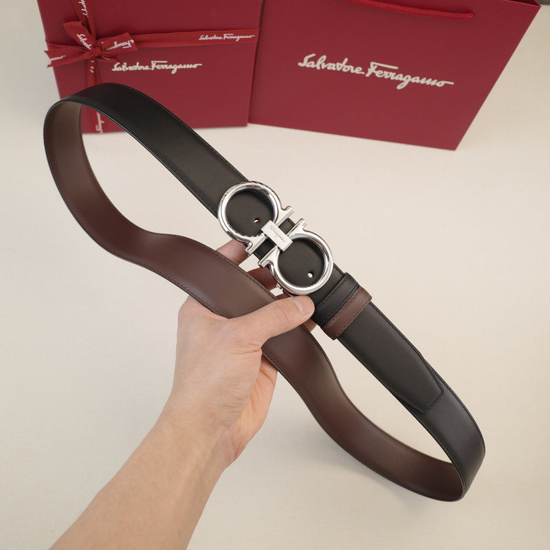 FERRAGAMO - 3.5cm Cowhide slant-sided scalloped tail 3808f