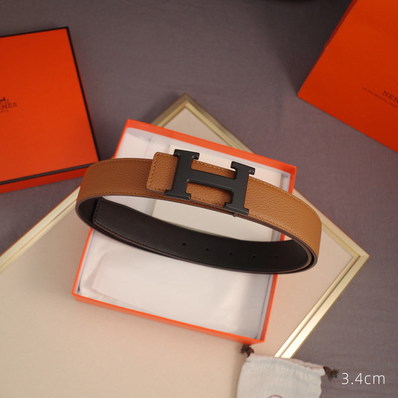 Hermes - 3.8/3.4/2.4cm classic H-lychee pattern brown black Buckle 3801h / 3401h