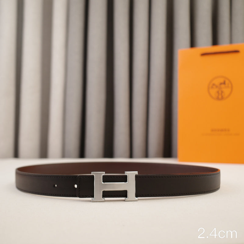Hermes - 3.8/3.4/2.4cm Classic H-shaped silver with a double-sided black coffee finish ZSB3811h