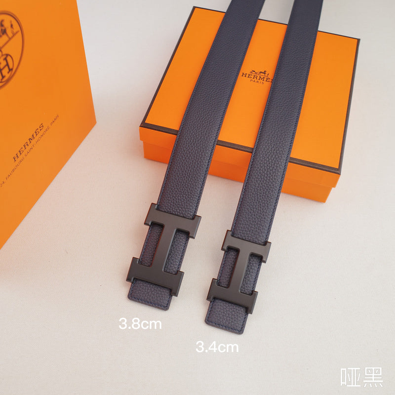 Hermes - 3.8/3.4/2.4cm classic H-lychee pattern bule black Buckle 3801h / 3401h