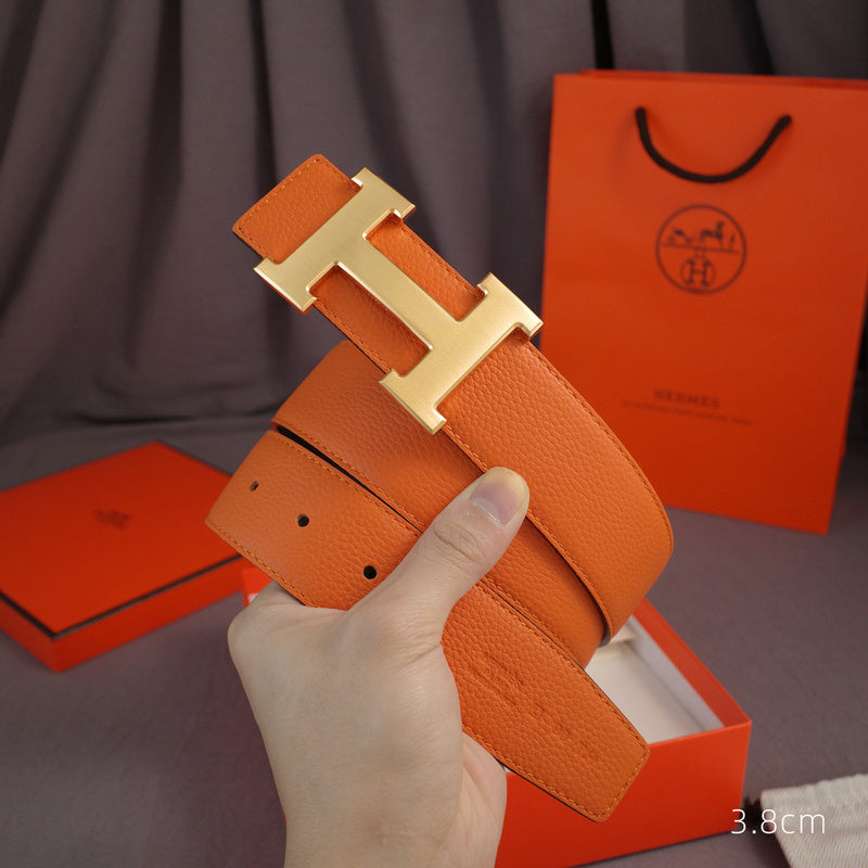 Hermes - 3.8/3.4 classic H-lychee pattern Orange gold Buckle 3801h / 3401h