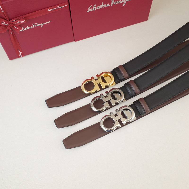 FERRAGAMO - 3.5cm calfskin slant-edge scalloped tail 3808f