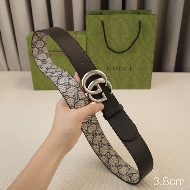 Gucci - 3.8cm G silver belt buckle - Supreme canvas double-sided 3801g