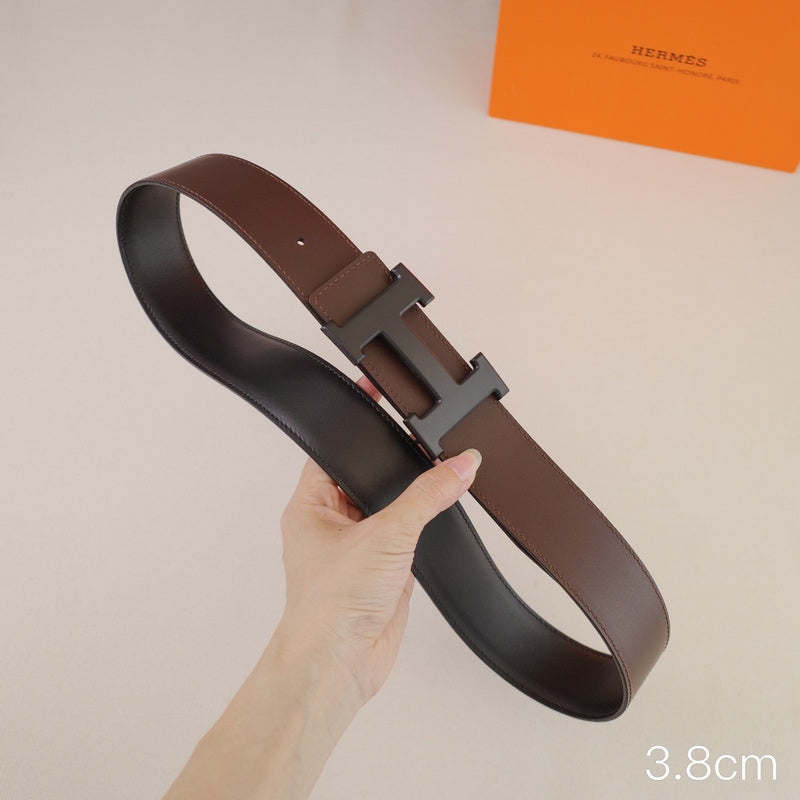 Hermes - 3.8/3.4/2.4cm Classic H-shaped-sided black coffee finish ZSB3811h