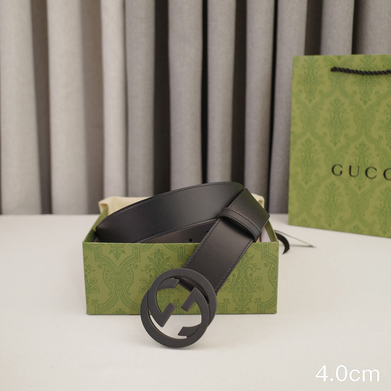 Gucci - 4.0cm pancake - plain weave black leather ZSB4003g
