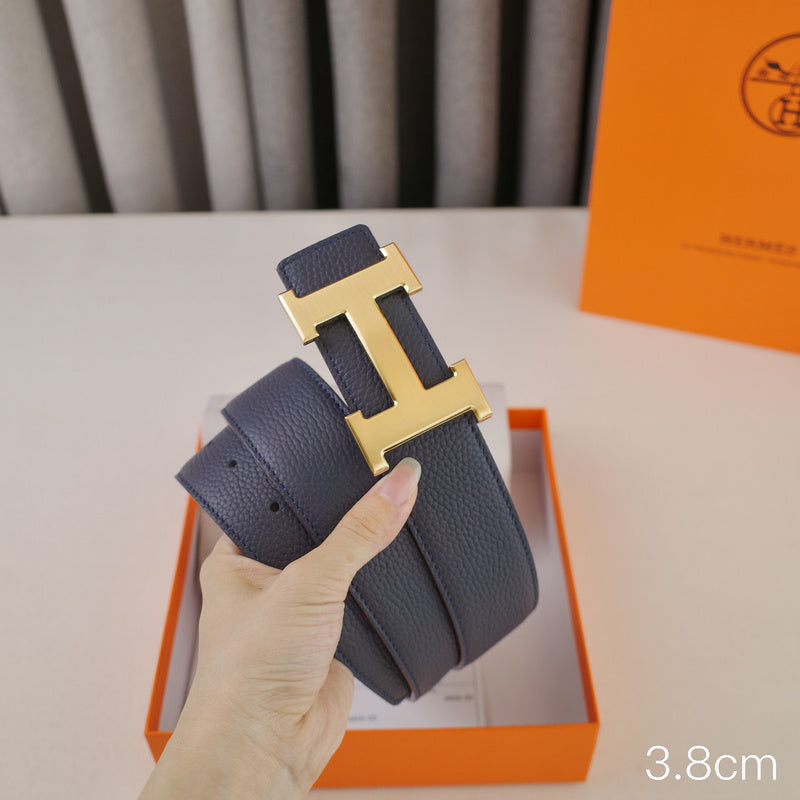 Hermes - 3.8/3.4/2.4cm classic H-lychee pattern bule gold Buckle 3801h / 3401h / 2401h