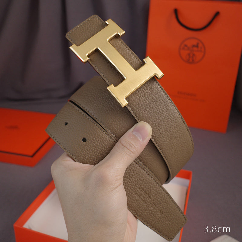 Hermes - 3.8/3.4/2.4cm classic H-lychee pattern khaki gold Buckle 3801h / 3401h / 2401h