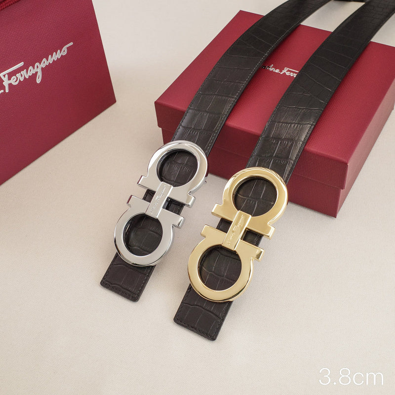 FERRAGAMO - 3.8cm shaped crocodile grain 3821f