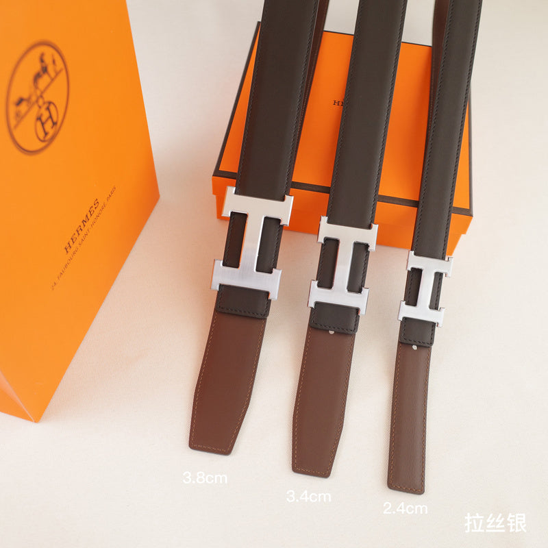 Hermes - 3.8/3.4/2.4cm Classic H-shaped silver with a double-sided black coffee finish ZSB3811h