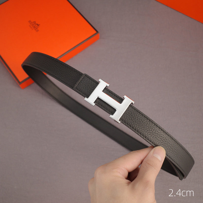 Hermes - 3.8/3.4/2.4cm classic H-lychee pattern black silver Buckle 3801h / 3401h / 2401h