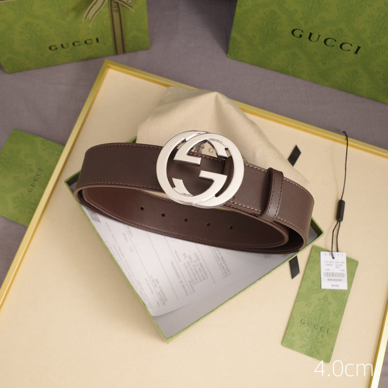 Gucci - 4.0cm pancake - plain weave coffee leather ZSB4003g