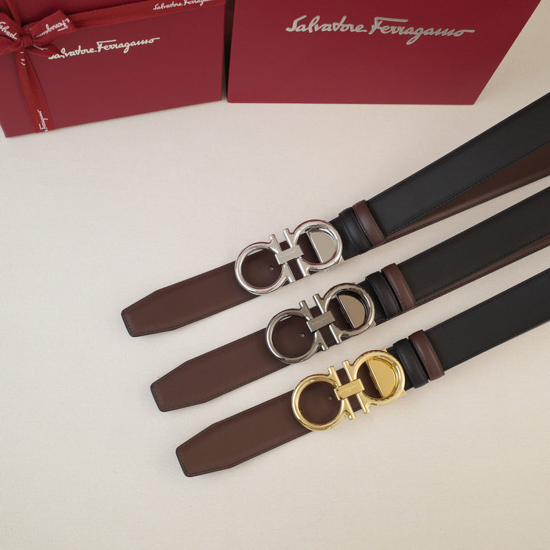 FERRAGAMO - 3.5cm Cowhide slant-sided scalloped tail 3808f