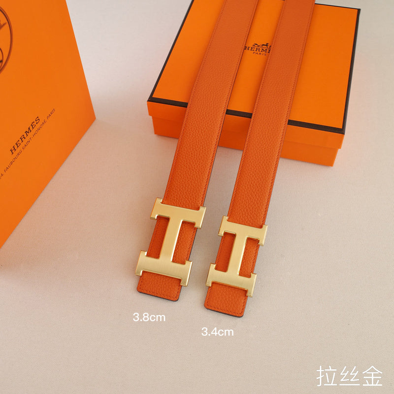 Hermes - 3.8/3.4 classic H-lychee pattern Orange gold Buckle 3801h / 3401h