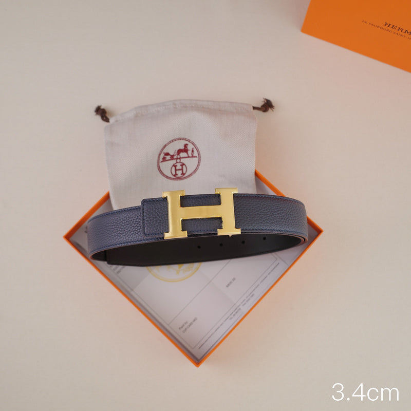 Hermes - 3.8/3.4/2.4cm classic H-lychee pattern bule gold Buckle 3801h / 3401h / 2401h
