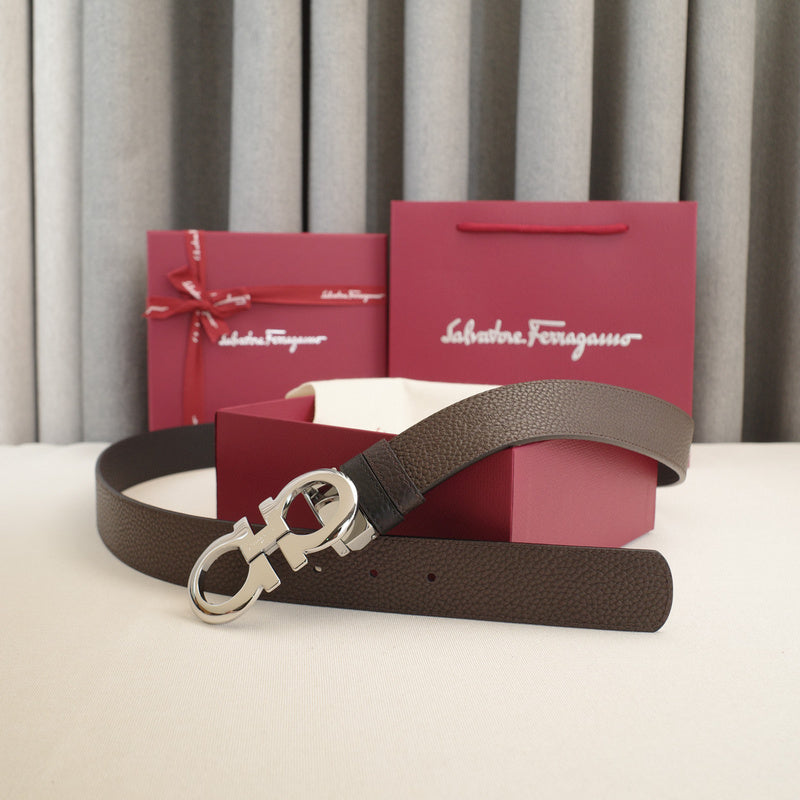 FERRAGAMO - 3.5.cm Lychee pattern flat edge moon tail 3828f