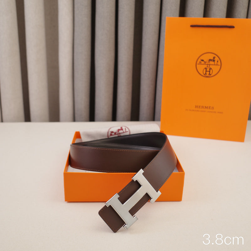 Hermes - 3.8/3.4/2.4cm Classic H-shaped silver with a double-sided black coffee finish ZSB3811h