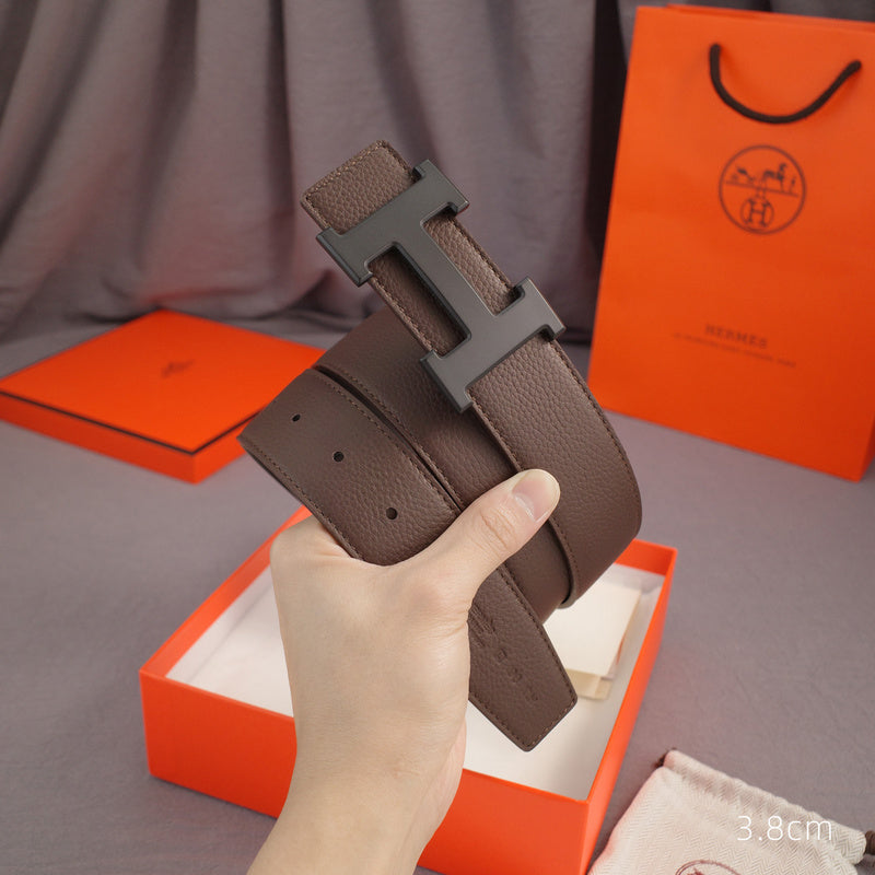 Hermes - 3.8/3.4 classic H-lychee pattern coffee black Buckle