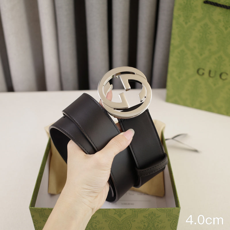 Gucci - 4.0cm pancake - plain weave black leather ZSB4003g