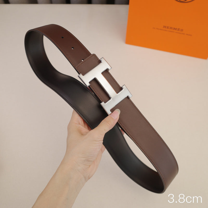 Hermes - 3.8/3.4/2.4cm Classic H-shaped silver with a double-sided black coffee finish ZSB3811h