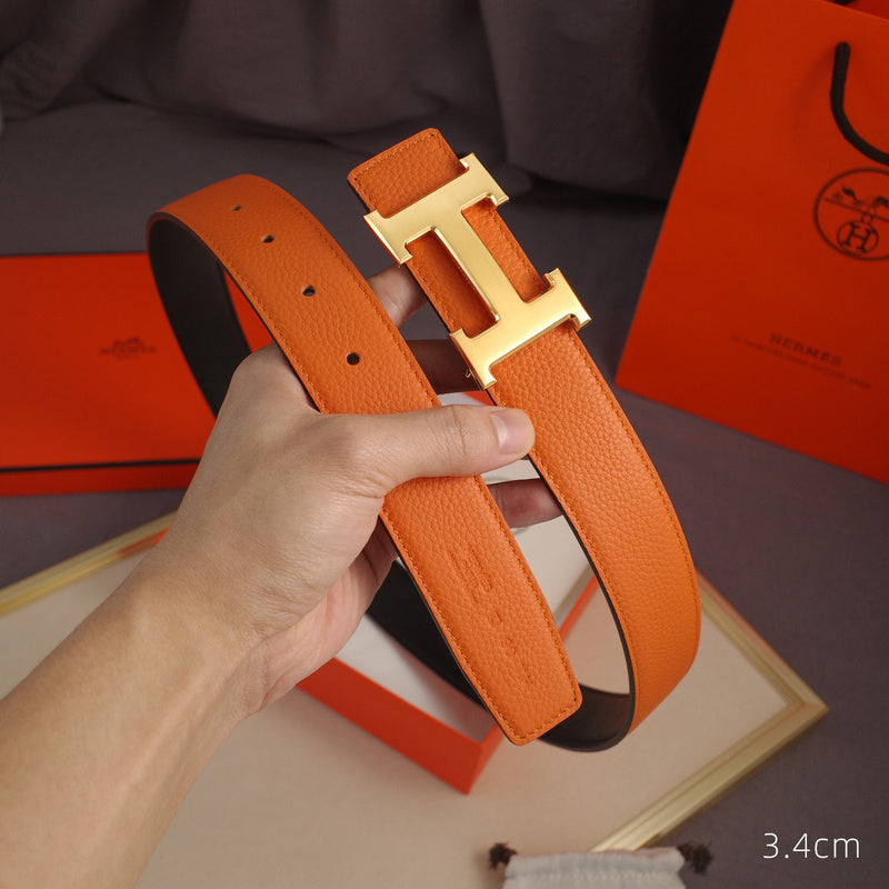 Hermes - 3.8/3.4 classic H-lychee pattern Orange gold Buckle 3801h / 3401h