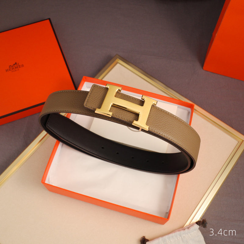 Hermes - 3.8/3.4/2.4cm classic H-lychee pattern khaki gold Buckle 3801h / 3401h / 2401h