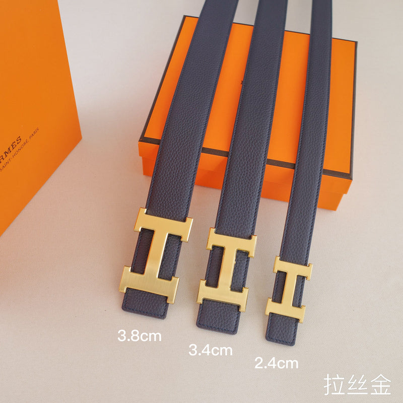 Hermes - 3.8/3.4/2.4cm classic H-lychee pattern bule gold Buckle 3801h / 3401h / 2401h