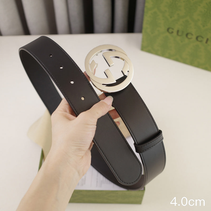 Gucci - 4.0cm pancake - plain weave black leather ZSB4003g
