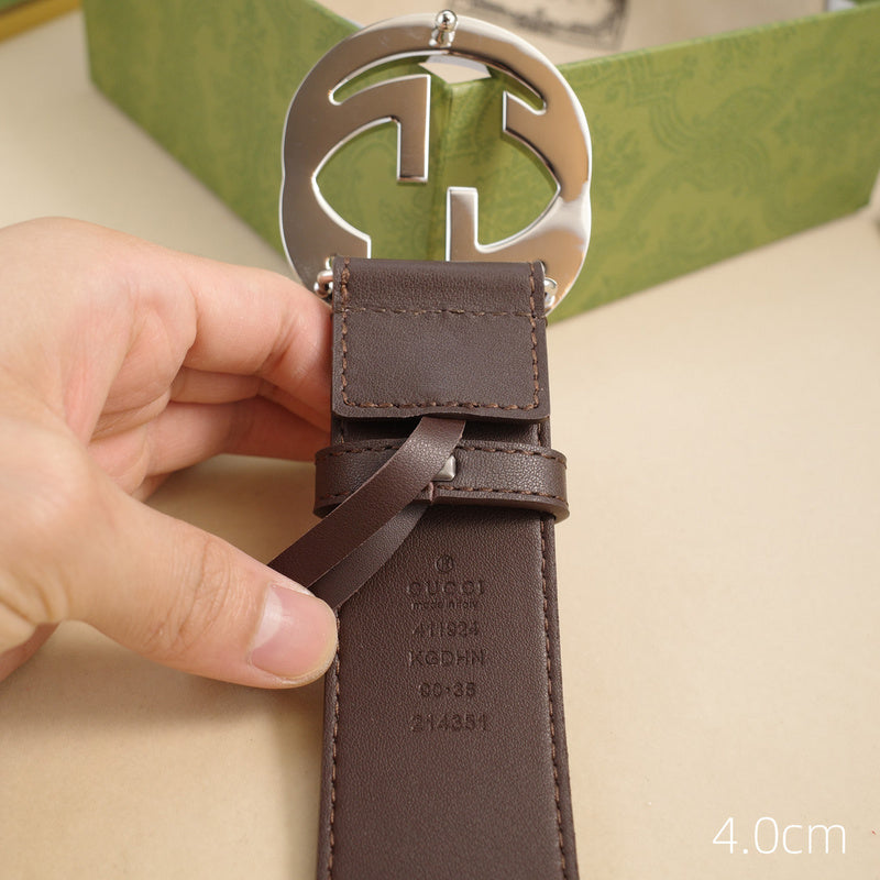 Gucci - 4.0cm pancake - plain weave coffee leather ZSB4003g