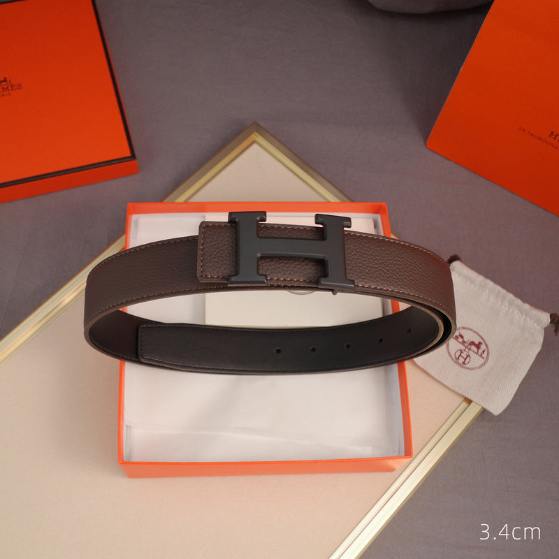 Hermes - 3.8/3.4 classic H-lychee pattern coffee black Buckle
