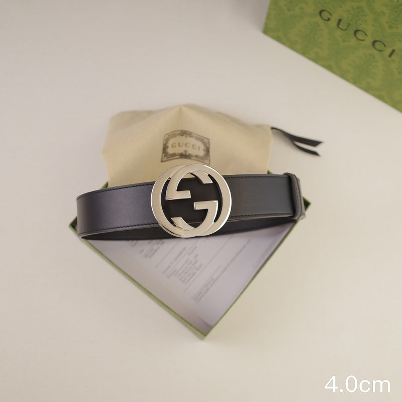 Gucci - 4.0cm pancake - plain weave black leather ZSB4003g