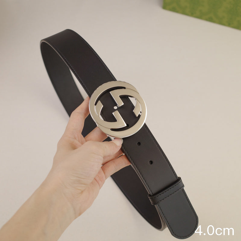 Gucci - 4.0cm pancake - plain weave black leather ZSB4003g
