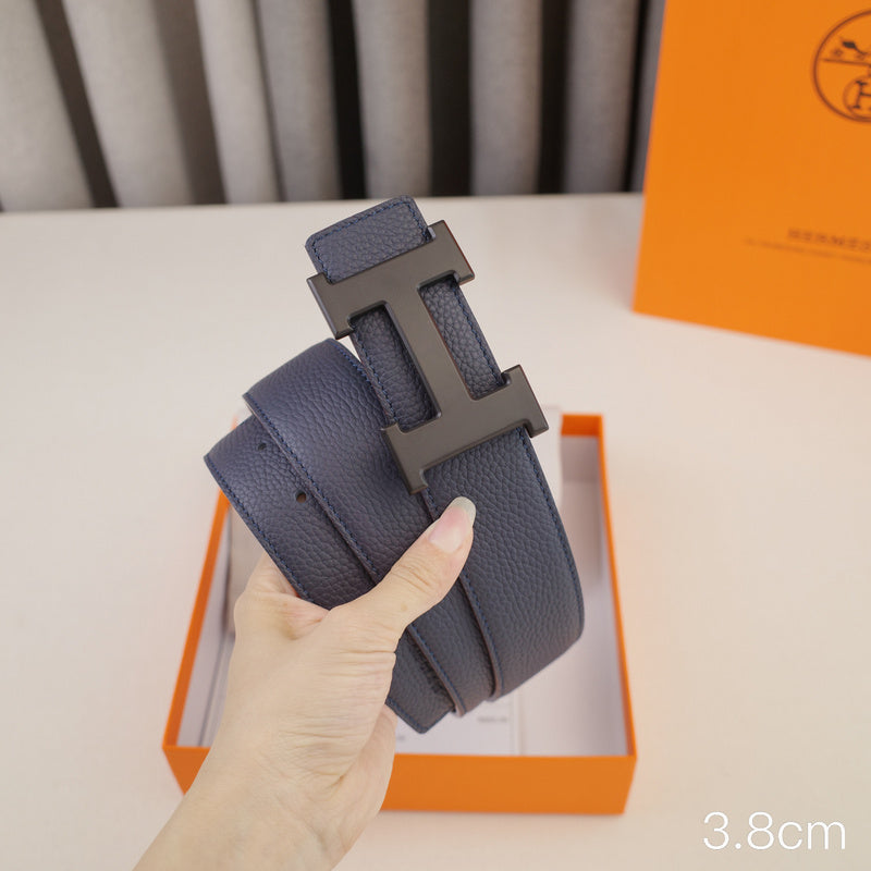 Hermes - 3.8/3.4/2.4cm classic H-lychee pattern bule black Buckle 3801h / 3401h