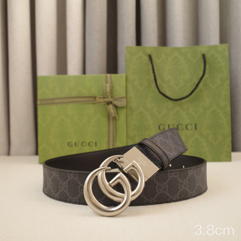 Gucci - 3.8cm G silver belt buckle - Supreme canvas double-sided 3801g