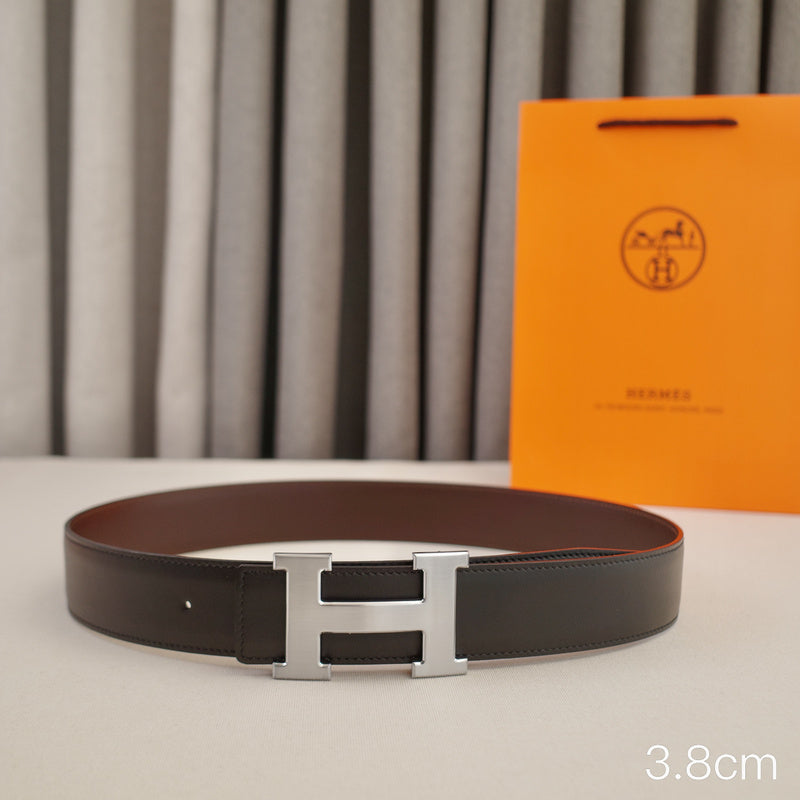 Hermes - 3.8/3.4/2.4cm Classic H-shaped silver with a double-sided black coffee finish ZSB3811h