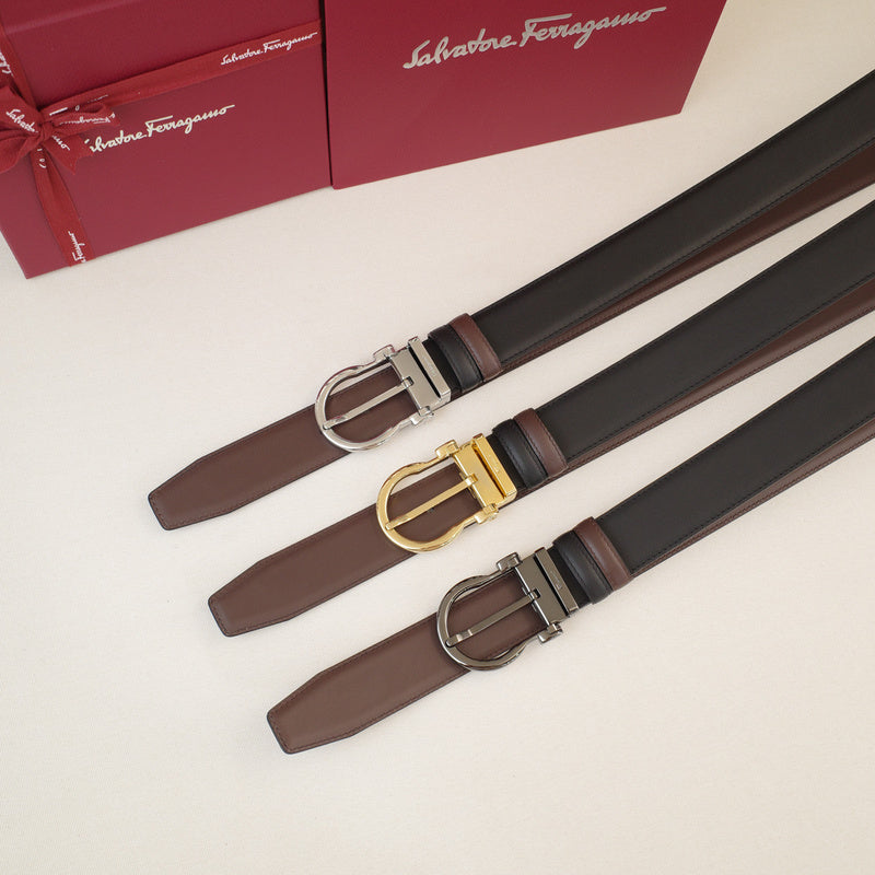 FERRAGAMO - 3.5cm Leopard print slant edge 3807f
