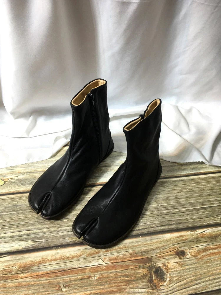 Handmade Men's Black Leather Tabi Shoes,Split Toe shoes,Men's Leather Shoes Personal Stylish Shoes,Men's Boots