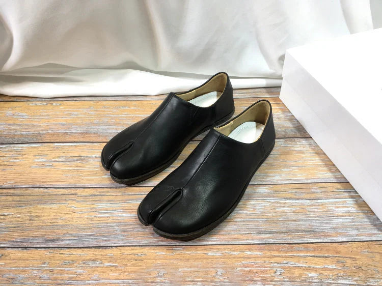 Handmade Men's Black Leather Tabi Shoes,Split Toe shoes,Men's Leather Shoes Personal Stylish Shoes,Men's Black Shoes