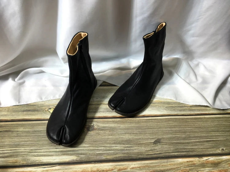 Handmade Men's Black Leather Tabi Shoes,Split Toe shoes,Men's Leather Shoes Personal Stylish Shoes,Men's Boots