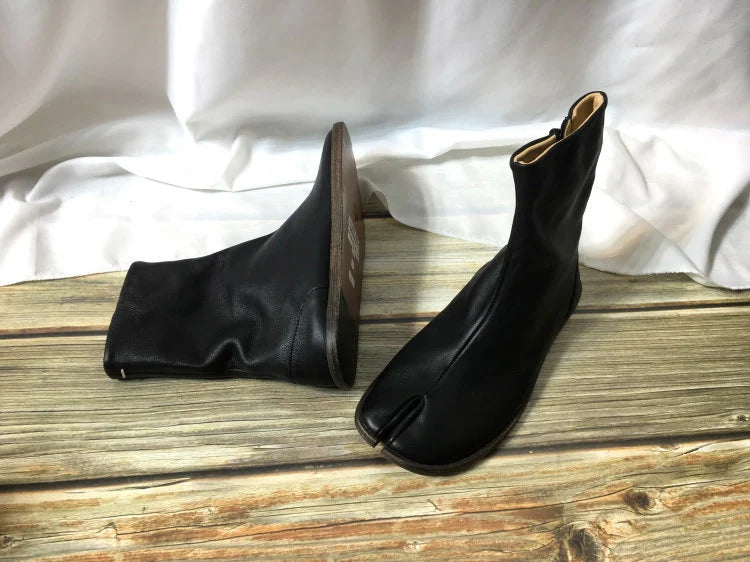 Handmade Men's Black Leather Tabi Shoes,Split Toe shoes,Men's Leather Shoes Personal Stylish Shoes,Men's Boots