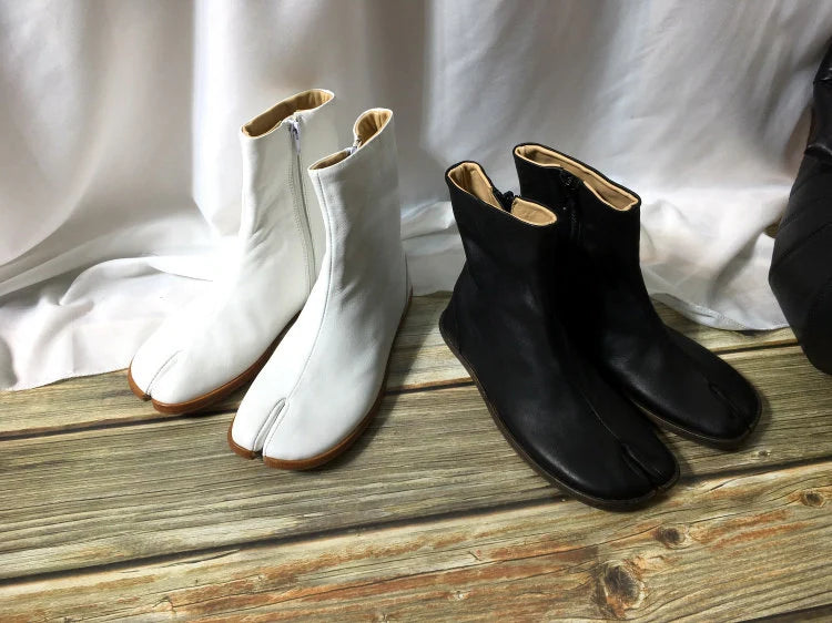 Handmade Men's Black Leather Tabi Shoes,Split Toe shoes,Men's Leather Shoes Personal Stylish Shoes,Men's Boots