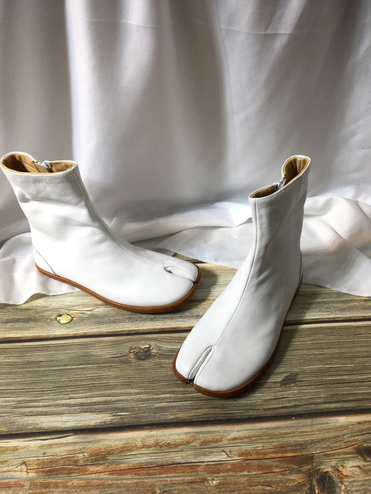 Handmade Men's Black Leather Tabi Shoes,Split Toe shoes,Men's Leather Shoes Personal Stylish Shoes,Men's Boots